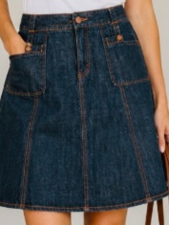 Sigrid Olsen Dresses & Skirts - Women's denim flare skirt size 8 pockets bohemian cottagecore casual knee length